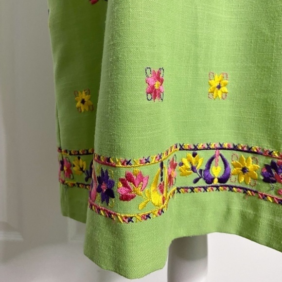 Lavande Green Sheath Sleeveless Midi Dress with Colorful‎ Embroidered Flowers - Picture 4 of 14